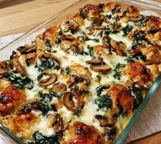 Chicken Spinach and Mushroom Low Carb Oven Dish
